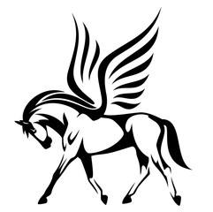 Wall Mural - pegasus illustration - winged horse side view black and white vector design