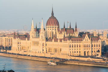 Wall Mural - panoramic views to budapest parliament, hungary