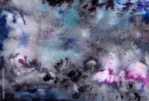 Heavily Textured Abstract Galaxy Background Painted In Watercolor