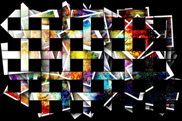 Poster - mystical cosmic scenery in geometric grating structure.