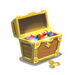 Treasure chest full of jewels, cartoon vector illustration