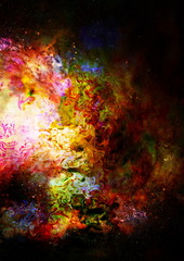 Poster - Cosmic space and stars, color cosmic abstract background. Fire effect.