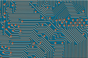 Wall Mural - Printed circuit board background in blue and orange