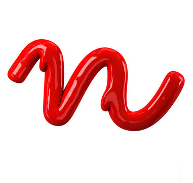 Leaky red alphabet Isolated on White background. Handwritten Cursive Small letter n. 3d rendering