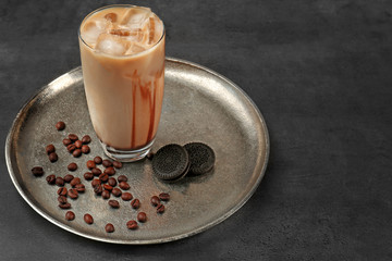 Wall Mural - Iced coffee and cookie on silver plate