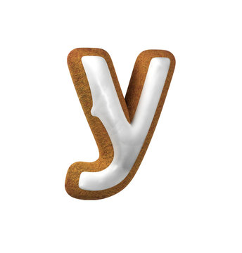 Small Letter Y. Gingerbread font. Christmas cookie alphabet concept. 3d rendering isolated on White Background