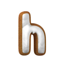 Small Letter H. Gingerbread font. Christmas cookie alphabet concept. 3d rendering isolated on White Background