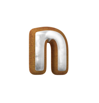 Small Letter N. Gingerbread font. Christmas cookie alphabet concept. 3d rendering isolated on White Background