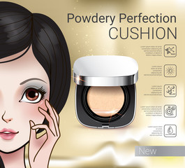 Vector Illustration with Manga style girl and powder cushion container.