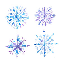 Set Of Decorative Watercolor Snowflakes