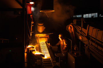 Molten metal at aluminium foundry. Master alloys production