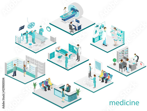 Isometric Flat Interior Of Hospital Room Pharmacy Doctor S