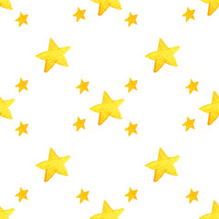 Yellow watercolor stars background. illustration for greeting card, sticker, poster, banner. Isolated on white .