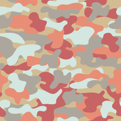 Wall Mural - Camouflage seamless pattern in orange, grey, red and dirty yellow colors.