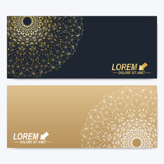 Aufkleber - Modern set of vector banners. Geometric abstract presentation with golden mandala. Molecule and communication background for medicine, science, technology, chemistry. Digital or science representation