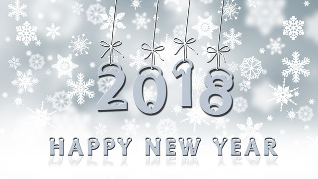 Year change to 2018, snowflakes on background, Happy new year - text
