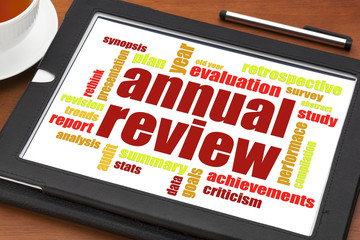 Wall Mural - annual review word cloud on tablet