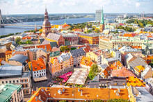 Panoramic Aerial View On The Old Town Of Riga City, Latvia