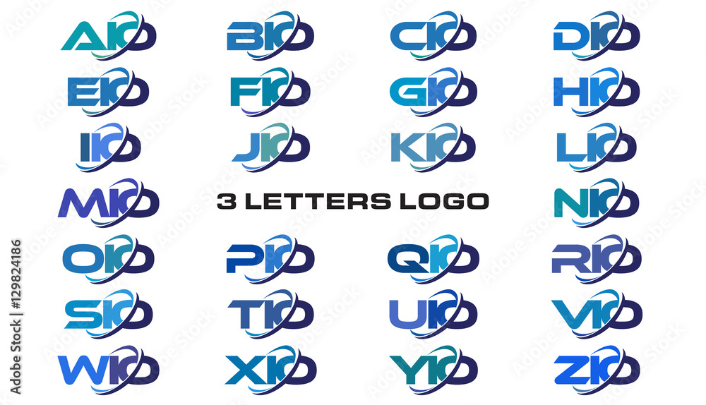 3 letters modern generic swoosh logo AIO, BIO, CIO, DIO, EIO, FIO, GIO, HIO, IIO, JIO, KIO, LIO, MIO, NIO, OIO, PIO, QIO, RIO, SIO, TIO, UIO, VIO, WIO, XIO, YIO, ZIO - obrazy, fototapety, plakaty 