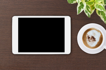 Aufkleber - mock-up tablet blank screen on wood top view