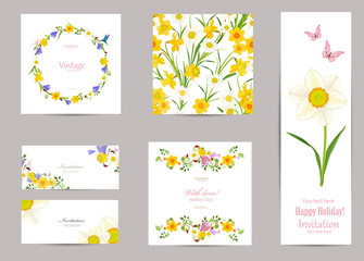 collection of greeting cards with blossom daffodils for your des