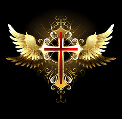 Wall Mural - Cross with Golden Wings