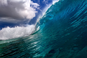Wall Mural - bright clear blue ocean wave for surfing lessons
