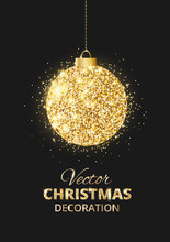 Black And Gold Christmas Background With Glitter Decoration.