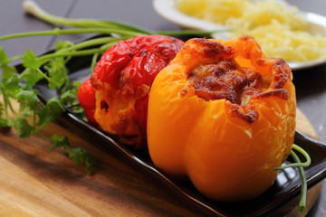 Roasted peppers sweet with pork vegetable and cheese.