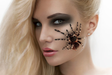 portrait of beautiful asian girl with spider