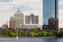 The John Hancock Tower And City Skyline Across The Charles River, Boston, Massachusetts, USA