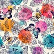 Pattern seamless pattern with butterflies and dahlias. Freehand drawing