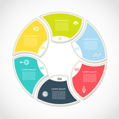 Wall Mural - Vector circle infographic. Template for cycle diagram, graph, presentation and round chart. Business concept with 6  options, parts, steps or processes. Abstract background