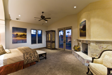 Wall Mural - Elegant and spacious bedroom with fireplace