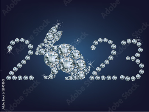Fotografia Happy new year 2022 creative greeting card with Rabbit made up a lot of diamonds
