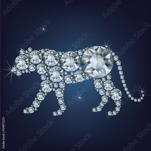 Poster Happy new year 2022 creative greeting card with Tiger made up a lot of diamonds