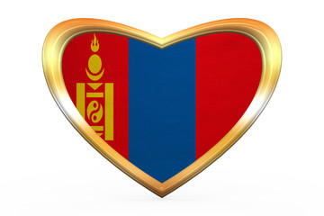 Wall Mural - Flag of Mongolia in heart shape, golden frame