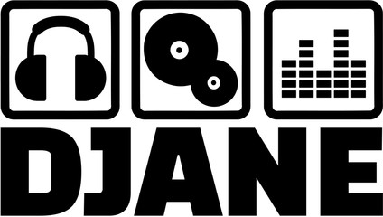 Poster - Djane icons. Headphones, vinyl and equalizer.