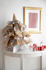 Poster - Handmade Christmas tree on white table