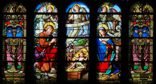 Stained Glass - Nativity Scene At Christmas