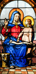 Wall Mural - Stained Glass - Mother Mary and Jesus as a Child