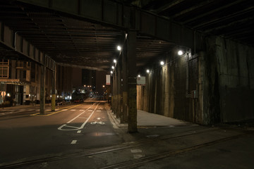 dark city train tunnel street at night