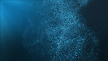 Poster - Digital particles floating wave form in the abyss abstract cyber technology de-focus background
