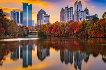 Fototapete - Atlanta, Georgia, USA autumn skyline at Piedmont Park.