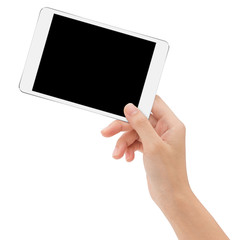 Aufkleber - Close-up hand holding mock-ups digital tablet on white backgroun