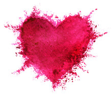 Pink Heart Splash Isolated On White Background In Watercolor
