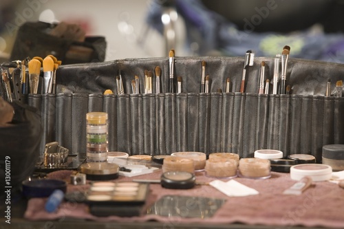 Obraz na plátně Professional cosmetics brushes on dressing table