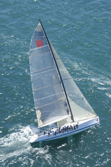 Wall Mural - Elevated view of a yacht competing in team sailing event