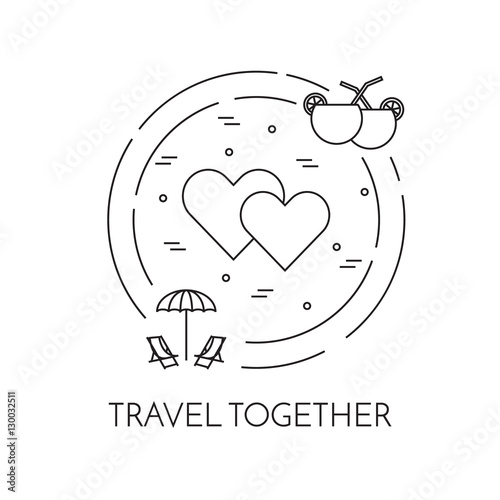 Honeymoon banner with hearts, beach and cocktails Line art Stock Vector ...