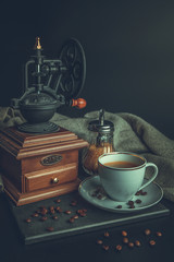 Wall Mural - Coffee. Concept. Old mill. Retro style. Vintage. Beans.